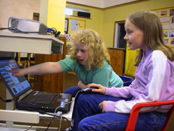 Children operating the software