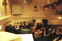 Worship using Presentation Manager Worship as seen from Church Balcony